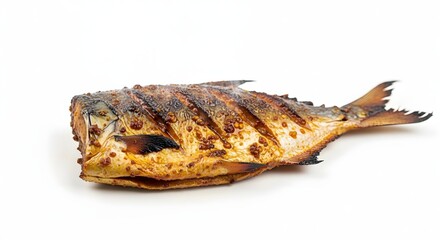 Grilled Fish Dish on White Background