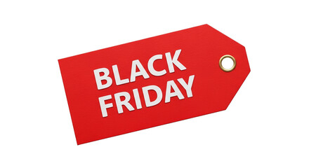 Red Black Friday sale tag with white text on a transparent background  