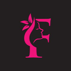  letter f beauty woman hair style logo design
