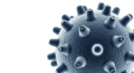 Close-up of blue microscopic virus sphere concept of transparent background  