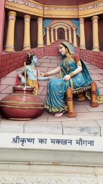 Shree Krishna Leela, eating Makhan with Yashoda maa, representing eternal love and harmony.