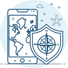 Mobile Navigation and GPS Security Icon – Global Positioning and Map Protection Concept Illustration