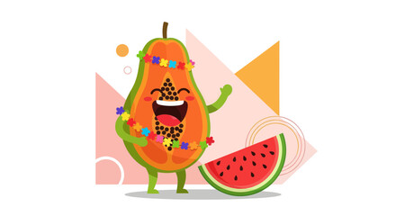 Obraz premium Cheerful Anthropomorphic Papaya And Watermelon Celebrating Summer Fun