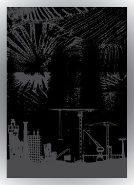 Dark Industrial City Skyline Grunge Sublimation Pattern Design - Urban Sportswear Jersey Template