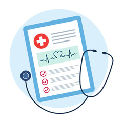 Medical checkup document, healthcare insurance. Vector illustration isolated on white.