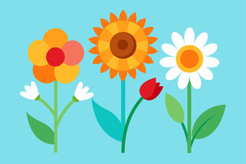 Cartoon flowers on blue sky