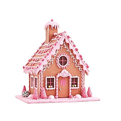 Cute Pink Gingerbread  Candy House, Watercolor Gingerbread House with Sweets and Christmas Decorations