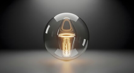 Conceptual glowing LED filament light bulb enclosed in a clear glass sphere, symbolizing innovation, electricity, and bright ideas.