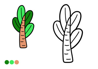 Cute cartoon prehistoric plant childrens coloring book page. Simple and fun tree outline.