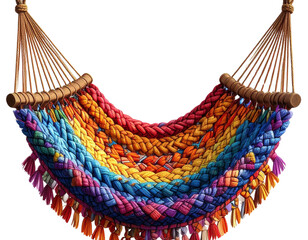 Colorful Woven Hammock with Wooden Spreaders, Front View, Realistic Texture, Isolated