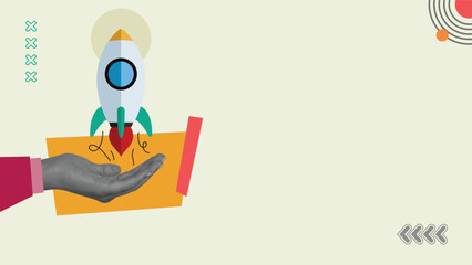 A rocket launching from a hand. Art collage