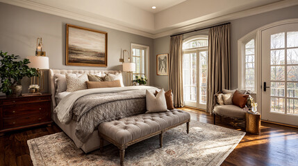 Elegant bedroom design with natural light and cozy decor