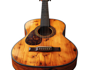 Classic Wooden Acoustic Guitar, Front View, Detailed Strings and Body, Isolated on Tr