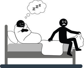 One Person Snoring Loudly While Another is Awake and Angry in Bed sleep couple