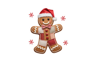 Gingerbread man wearing a Santa hat surrounded by snowflakes, a festive Christmas Sublimation design