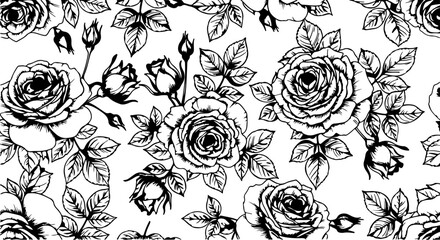Seamless Hand-Drawn Rose Pattern in Vintage Botanical Style

Black and White Rose Flower Illustration Seamless Background

Floral Line Art Pattern with Roses and Leaves