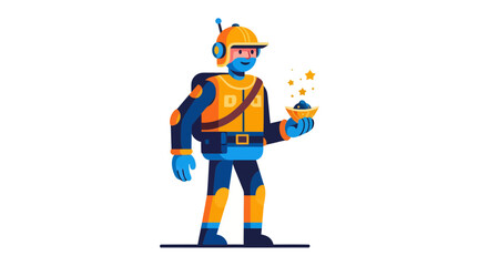 Obraz premium Astronaut Holding Mystical Stars and Glowing Cosmic Spheres in a Modern Illustration