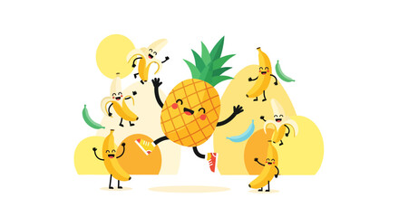 Fototapeta premium Cheerful Pineapple And Banana Fruits Enjoying A Playful Moment Together With Joy