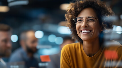 Naklejka premium Faceless happy business people discussing important project as collaborative team, corporate collaboration meeting, teamwork discussion session, professional business planning, gro