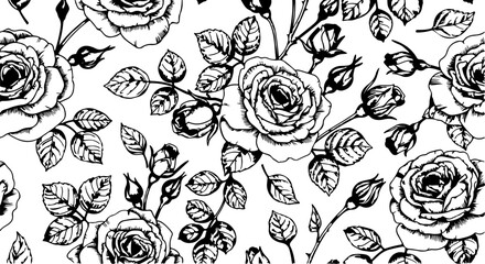 Seamless Hand-Drawn Rose Pattern in Vintage Botanical Style

Black and White Rose Flower Illustration Seamless Background

Floral Line Art Pattern with Roses and Leaves