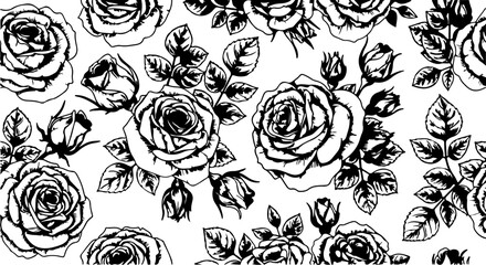 Seamless Hand-Drawn Rose Pattern in Vintage Botanical Style

Black and White Rose Flower Illustration Seamless Background

Floral Line Art Pattern with Roses and Leaves