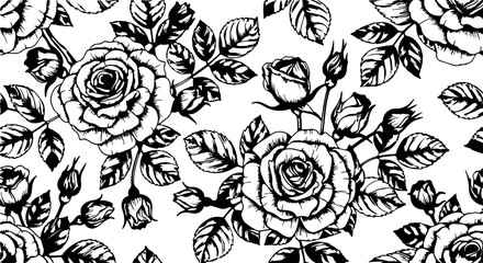 Seamless Hand-Drawn Rose Pattern in Vintage Botanical Style

Black and White Rose Flower Illustration Seamless Background

Floral Line Art Pattern with Roses and Leaves