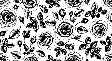 Seamless Hand-Drawn Rose Pattern in Vintage Botanical Style

Black and White Rose Flower Illustration Seamless Background

Floral Line Art Pattern with Roses and Leaves