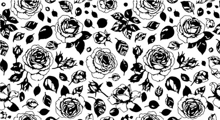 Seamless Hand-Drawn Rose Pattern in Vintage Botanical Style

Black and White Rose Flower Illustration Seamless Background

Floral Line Art Pattern with Roses and Leaves