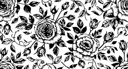 Seamless Hand-Drawn Rose Pattern in Vintage Botanical Style

Black and White Rose Flower Illustration Seamless Background

Floral Line Art Pattern with Roses and Leaves