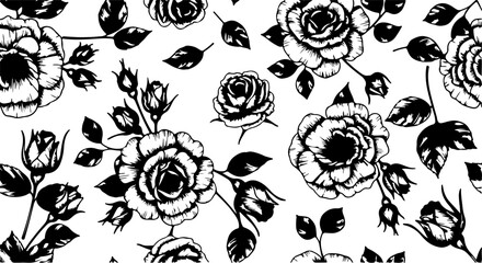 Seamless Hand-Drawn Rose Pattern in Vintage Botanical Style

Black and White Rose Flower Illustration Seamless Background

Floral Line Art Pattern with Roses and Leaves