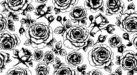 Seamless Hand-Drawn Rose Pattern in Vintage Botanical Style

Black and White Rose Flower Illustration Seamless Background

Floral Line Art Pattern with Roses and Leaves
