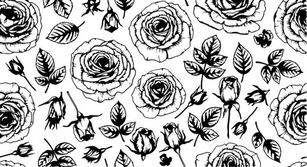 Seamless Hand-Drawn Rose Pattern in Vintage Botanical Style

Black and White Rose Flower Illustration Seamless Background

Floral Line Art Pattern with Roses and Leaves