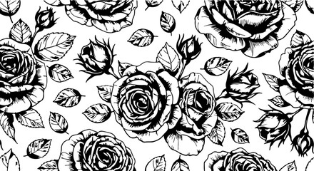 Seamless Hand-Drawn Rose Pattern in Vintage Botanical Style

Black and White Rose Flower Illustration Seamless Background

Floral Line Art Pattern with Roses and Leaves