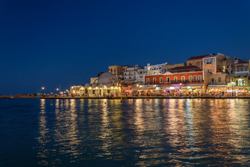 Fototapeta premium Evening Waterfront View of Chania Old Town with Historic Mosque, Crete, Greece