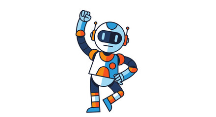 Cheerful Robot Icon In A Dynamic Pose Expressing Enthusiasm And Exuberance