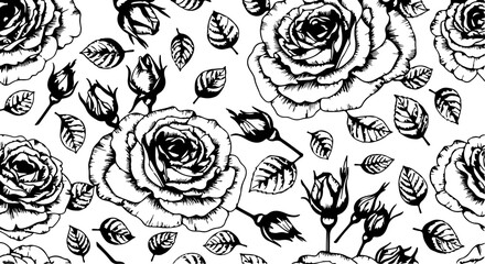 Seamless Hand-Drawn Rose Pattern in Vintage Botanical Style

Black and White Rose Flower Illustration Seamless Background

Floral Line Art Pattern with Roses and Leaves