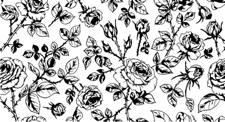 Seamless Hand-Drawn Rose Pattern in Vintage Botanical Style

Black and White Rose Flower Illustration Seamless Background

Floral Line Art Pattern with Roses and Leaves