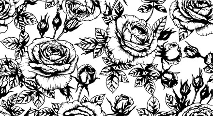 Seamless Hand-Drawn Rose Pattern in Vintage Botanical Style

Black and White Rose Flower Illustration Seamless Background

Floral Line Art Pattern with Roses and Leaves