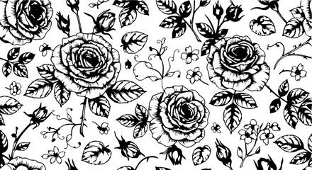 Seamless Hand-Drawn Rose Pattern in Vintage Botanical Style

Black and White Rose Flower Illustration Seamless Background

Floral Line Art Pattern with Roses and Leaves