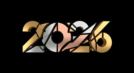 Modern 2026 numbers with metallic texture on black background