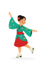 Graceful asian figure skater in traditional outfit &ndash; cultural winter sports Illustration
