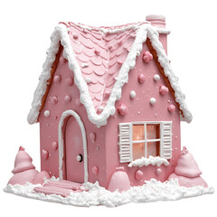 Cute Pink Gingerbread  Candy House, Watercolor Gingerbread House with Sweets and Christmas Decorations
