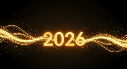 Golden glowing 2026 year number with light streaks