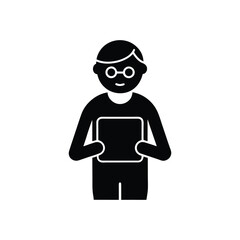 Flat icon representing a senior citizen holding a tablet computer, perfect for digital literacy or technology themes