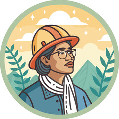 Female Engineer in Hard Hat with Mountain Background – Professional Worker Illustration