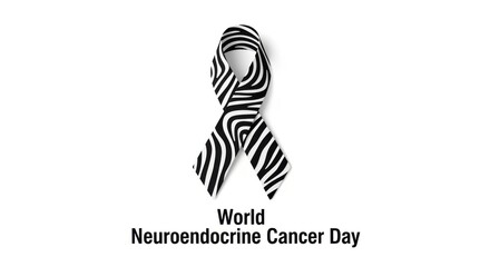 Zebra awareness ribbon symbolizing World Neuroendocrine Cancer Day. Medical campaign concept, on white background