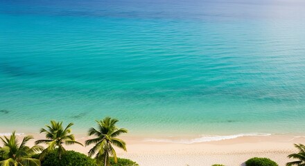 Fototapeta premium Aerial tropical beach with palm trees and turquoise ocean