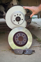 Car mechanic working on disc brakes