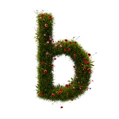 3D alphabetic grass and flower, Christmas wreath letter b lowercase