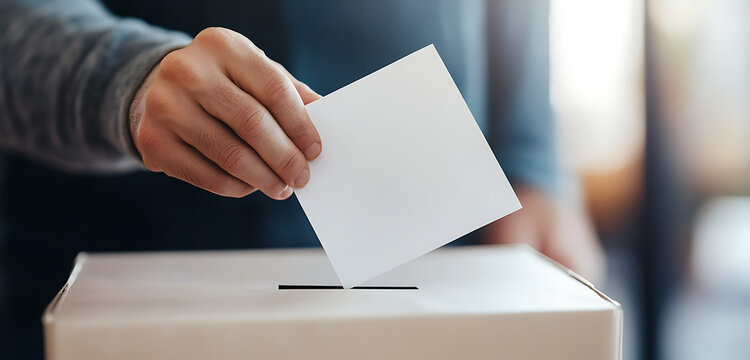 A hand casting a ballot into a voting box, showcasing the democratic process. The act symbolizes civic duty and political participation. Every vote counts, shaping the future!